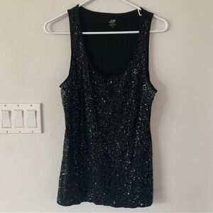 Joe Fresh Black Glitter Tank Top Shirt Sequence Party Festival Dance Sleeveless